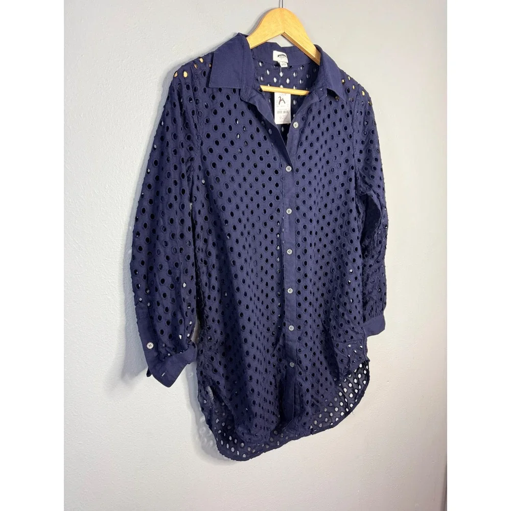J.Crew Button-front eyelet cover-up Blue Small NWT